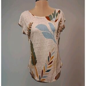 Cynthia Rowley 100% Linen Tropical Floral Top Women's Sz M Short Sleeve Beach